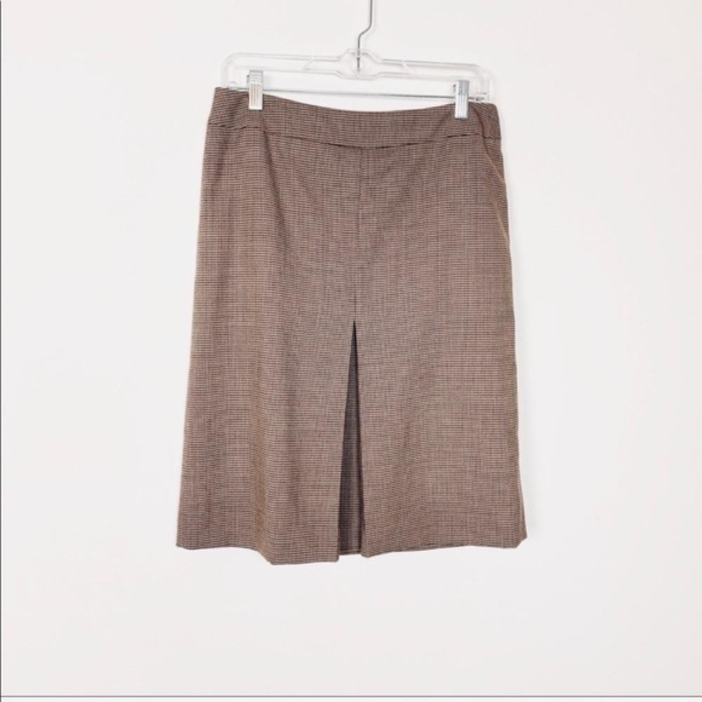 Ann Taylor Houndstooth Burgundy Green Kick Pleat Skirt Size 10